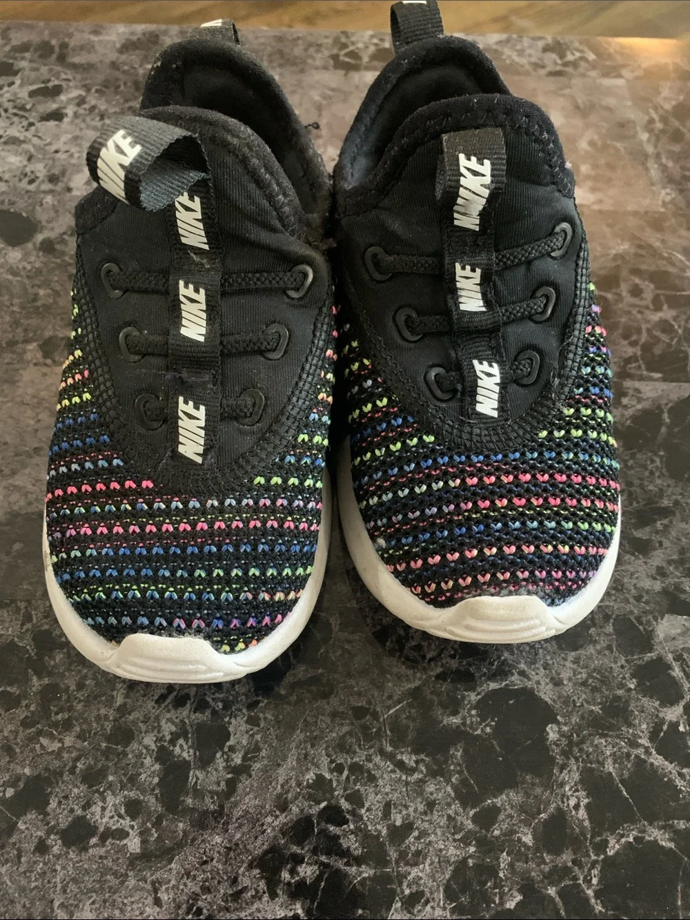 Nike Kids Black Knit Slip-On Sneakers with Multicolor Stitching